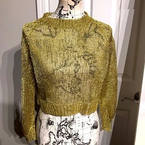 OHS mesh net knit metallic crop long sleeve club coastal colorful cover coquette